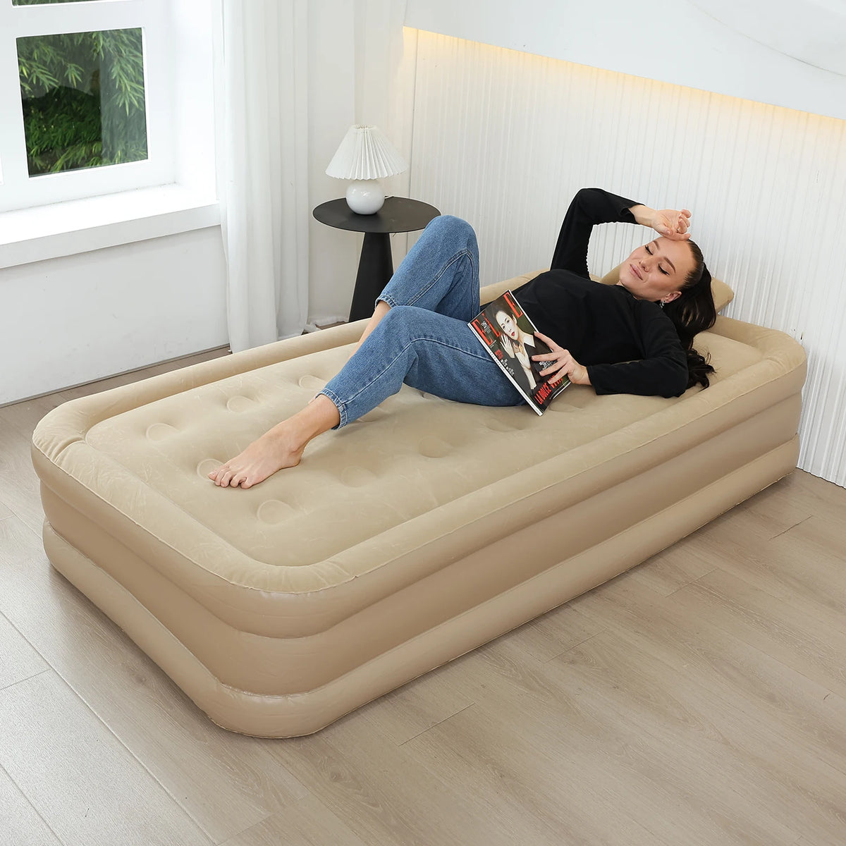 Interior Air Mattress Glamping Mats PVC Inflatable Sleeping Mattress Luxury 2 Person Camping Bed Mat Built-in Pump Thicken Mat