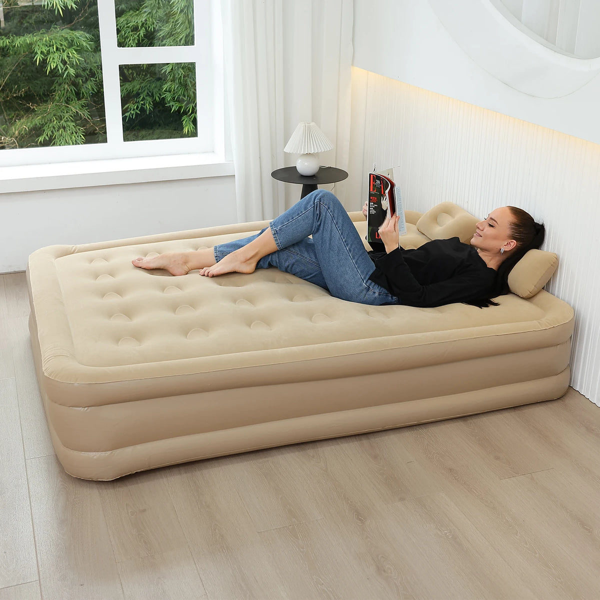 Interior Air Mattress Glamping Mats PVC Inflatable Sleeping Mattress Luxury 2 Person Camping Bed Mat Built-in Pump Thicken Mat
