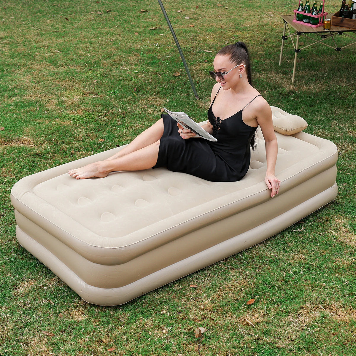 Interior Air Mattress Glamping Mats PVC Inflatable Sleeping Mattress Luxury 2 Person Camping Bed Mat Built-in Pump Thicken Mat