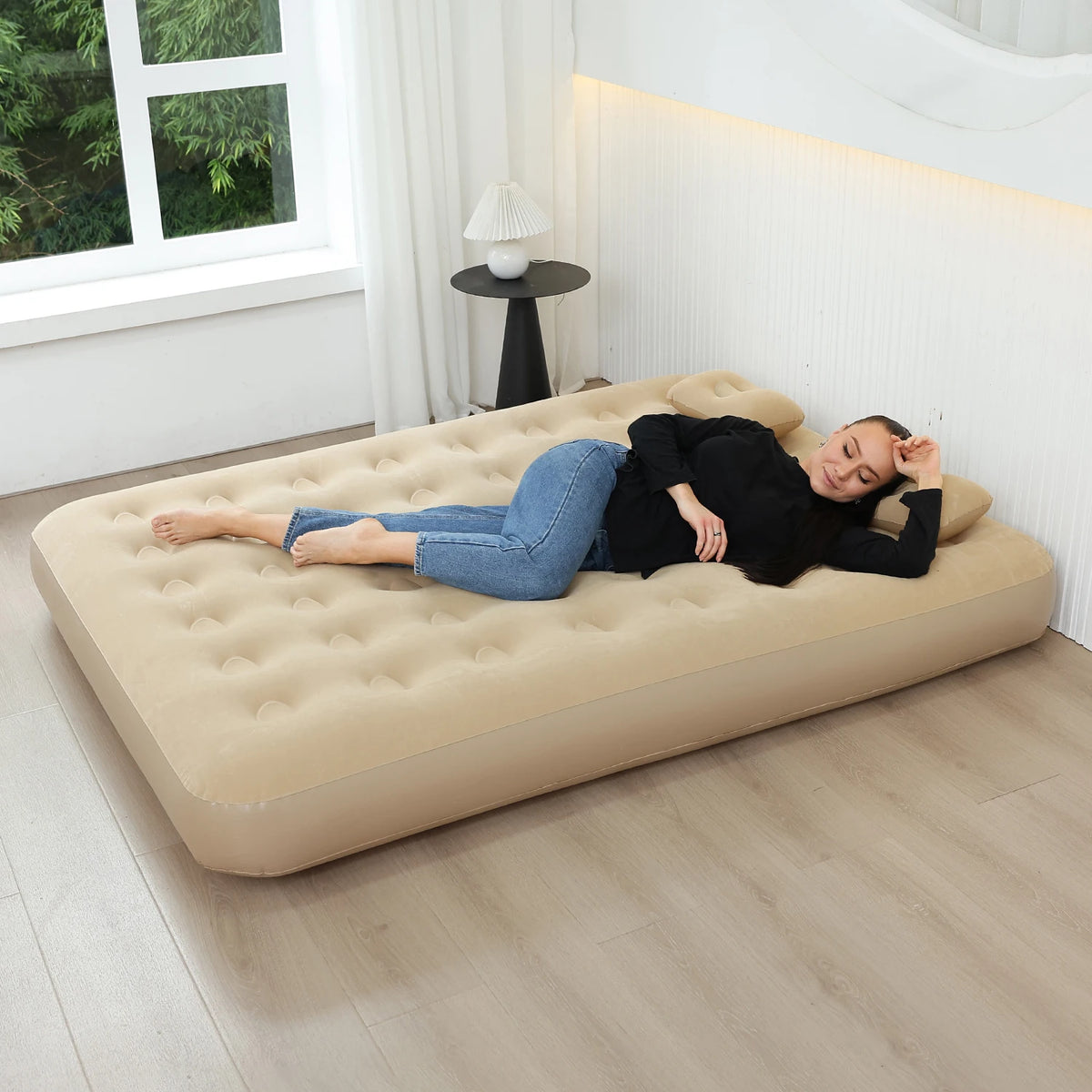 Interior Air Mattress Glamping Mats PVC Inflatable Sleeping Mattress Luxury 2 Person Camping Bed Mat Built-in Pump Thicken Mat