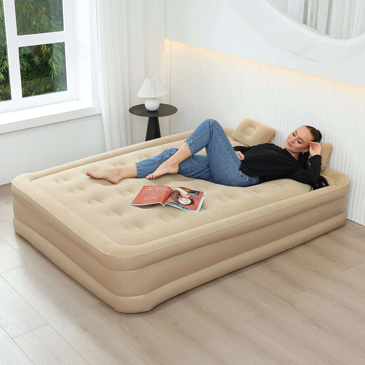 Interior Air Mattress Glamping Mats PVC Inflatable Sleeping Mattress Luxury 2 Person Camping Bed Mat Built-in Pump Thicken Mat